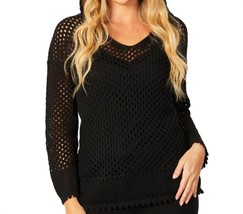 French Kyss v-neck crochet hoodie in Black - $52.00