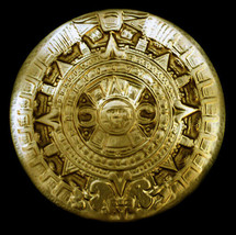 Ancient Aztec Inca Maya Mayan sculpture plaque Gold Finish replica repro... - $28.71