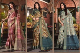 Indian Saree &amp; Blouse Wedding Party Home Wear ethnic Digital Printed Sari drape - £45.36 GBP