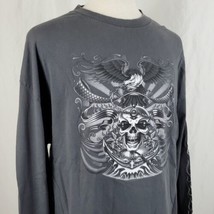Vintage Skull Eagle Anchor Flames Long Sleeve T-Shirt XXL Gray Nautical ... - £16.73 GBP