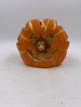 Vintage Ceramic Pumpkin Candle Holder Smashed Face Different and Unique - £13.88 GBP