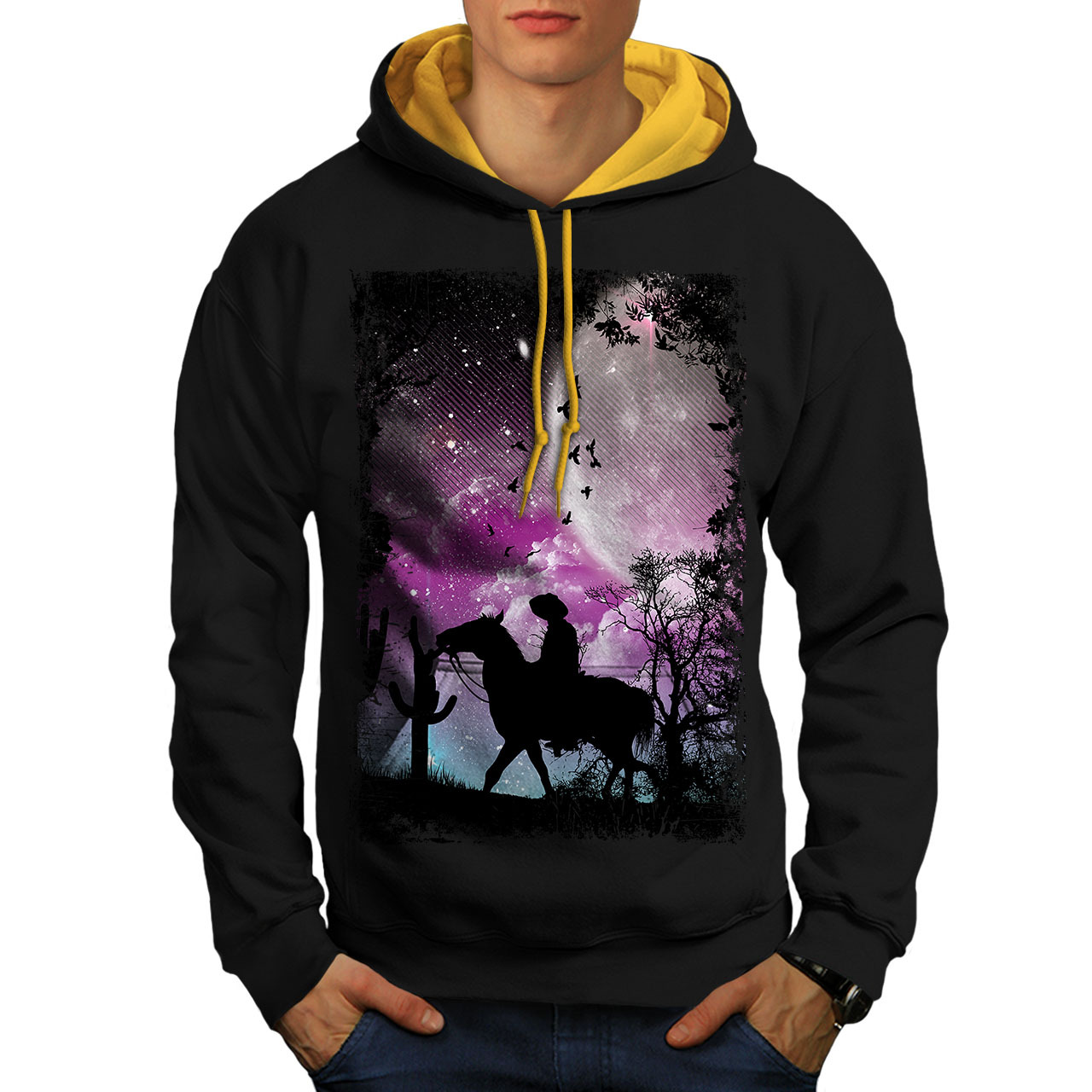 Primary image for Desert Cactus Moon Sweatshirt Hoody Horse Ride Men Contrast Hoodie
