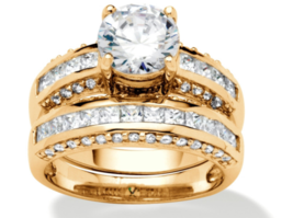 Round Cut Princess Cz Bridal 2 Gp Ring Set 14 Gold Sterling Silver 6 7 8 9 10 - £157.31 GBP