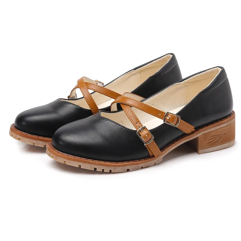 Four Seasons Flat Thick Heels Women Shoes Shallow Mouth Round Toe Buckle Moccasi - £189.90 GBP