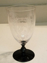 Antique Vintage Etched Woman And Cherub Angel Black Stem Glass Goblet - $99.00