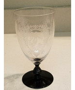 Antique Vintage Etched Woman And Cherub Angel Black Stem Glass Goblet - £77.67 GBP