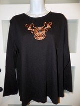 Kim Rogers Applique Reindeer Black LS Shirt Size XL Women's - $17.10