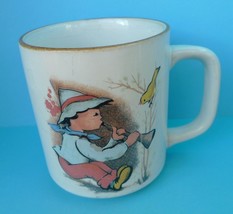 Old Pottery Collectibles MUG Cup Boy with Flute Pipe Bird Kids children pattern - £12.02 GBP