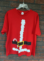 Red Christmas Tee Shirt XL Santa Candy Cane Short Sleeve 100% Cotton Holiday Top - £1.51 GBP