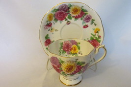 Queen Anne English Bone China Cup &amp; Saucer - &quot;Autumn Glory&quot; Pattern with Mums - £12.64 GBP