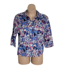 Kim Rogers Button Up Collared Shirt ~ Sz 16P ~ Blue &amp; Pink ~ 3/4 Sleeve  - £17.66 GBP