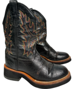 Old West Kids Black Ostrich Print Leather Western Boots CR10010C size 3 - $42.22