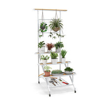4-Tier Hanging Plant Stand with Hanging Bar - Color: White - £120.43 GBP
