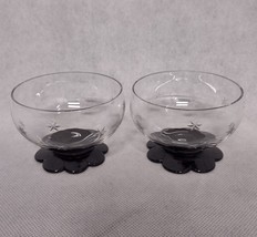 Weston Glass Lilly Pad Foot Champagne Sherbet Glasses 2 Black 2.25&quot; Etch... - £15.69 GBP