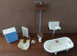 Vintage Dollhouse Furniture Miniature Plastic Bathroom Fixtures Bathtub Toilet - £91.27 GBP