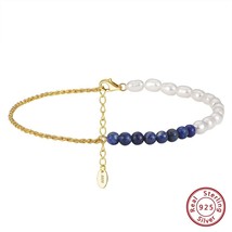 925 sterling silver summer beach anklets with laspis lazuli and freshwat... - £23.97 GBP