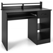 Laptop Study Table with Drawer and Keyboard Tray-Black - £153.33 GBP