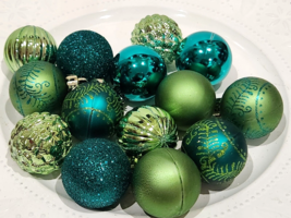 Christmas Peacock Teal Emerald Green 1.75&quot; Glitter Shatterproof Ornament... - $21.99