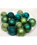 Christmas Peacock Teal Emerald Green 1.75&quot; Glitter Shatterproof Ornament... - £17.57 GBP