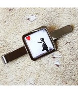 Unique BANKSY TIECLIP chrome GIRL WITH RED BALLOON red STENCIL graffiti ... - $10.12
