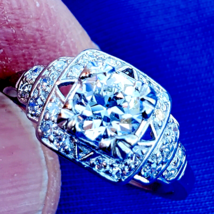 Earth mined Diamond Deco Engagement Ring 1.19 carat Vintage Platinum Solitaire - $7,595.25