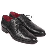 Paul Parkman Mens Shoes Derby Black Crocodile Embossed Calfskin Handmade... - €464,62 EUR