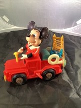 Vintage Mickey Mouse Fire Truck Walt Disney Productions Wind Up Toy For ... - $4.95