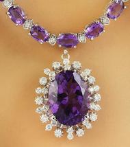 Oval Amethyst Simulated Diamond Necklace Pendant 925 Silver Gold Plated  32.12Ct - £216.75 GBP