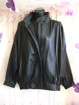 Black leather bomber/batwing sleeve style jacket,elasticated waist,zip f... - £94.68 GBP