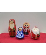 Lot Of Vintage Christmas Santa Matryoshka Nesting Dolls + Rolly Poly W /... - $55.19
