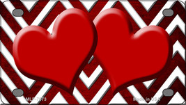 Red White Hearts Chevron Oil Rubbed Novelty Mini Metal License Plate Tag - £11.82 GBP