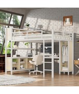 Queen Metal Loft Bed, Wardrobe, L-Desk, Storage, Heavy Duty, White. - $961.30 CAD