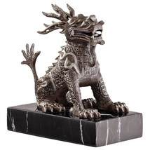 Chinese Foo Dog Cast Iron Sculpture on solid marble base Replica Reproduction - £109.74 GBP