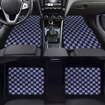 4PCS Universal Checkered SL-BLUE Racing Fabric Car Floor Mats Interior Carpets - £43.03 GBP