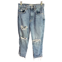 We The Free Womens Straight Leg Jeans Blue Distressed Light Wash Stretch 24 - £27.09 GBP