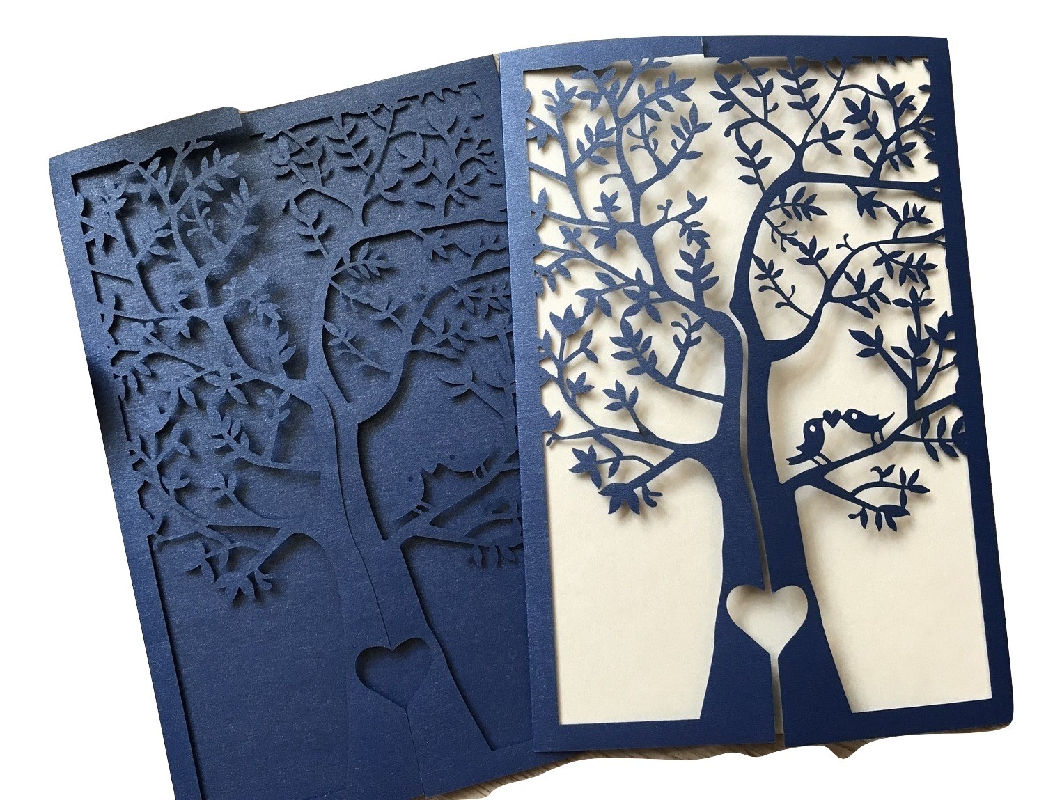 50pcs Navy Blue Tree Wedding Invitation,invitations,Laser Cut Wedding Cards - $53.80