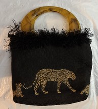 Fun Vintage 90s Black Handbag With Leopard Print Resin Handles And Black... - $406.45 MXN