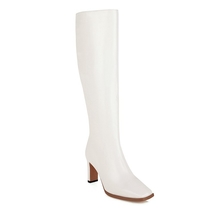 Autumn Winter Knee-high boots Square toe 8cm small heel Zipper Solid Big size 34 - £80.68 GBP