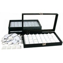 100 White 14K Gold Earring Cards Glass Lid Display Case - £43.99 GBP