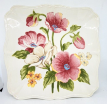 Six Dinner Plates Pompous Poppy By Maxcera Square Floral Scalloped Edge - £71.93 GBP