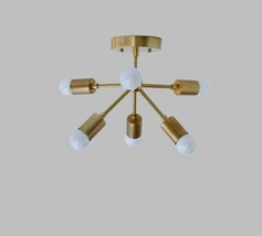 6 Light Mid Century Brass Sputnik chandelier light Fixture made Of solid brass - £181.63 GBP