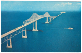 Vtg Postcard-Sunshine Skyway-Tampa Bay St. Petesburg-Bridge, Boat-Chrome-FL2 - £1.60 GBP