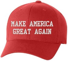 Donald Trump Make America Great Red Hat w/ USA Flag on the side White Embroidery - £19.17 GBP