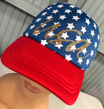 Patriotic Glitter USA Stars Stripes Flag Snapback Baseball Cap Hat  - $14.84