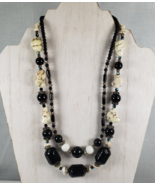 Magnesite White Howlite Stone &amp; Onyx Double Strand 17&quot; w/3&quot; extention Ne... - $53.42 CAD