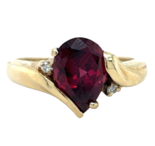 14k Yellow Gold Amethyst Solitaire Size 6.25 Ring with Diamond Accents 4.0g - $637.00