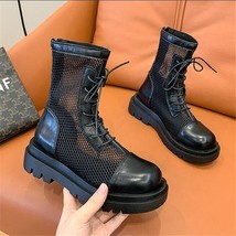 Summer Mesh Boots Women Fashion Lace Up Ankle Boots Woman Shoes Black Sandals Ho - £25.38 GBP