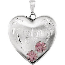 Sterling Silver Enameled Flowers &quot;Mom&quot; Heart Locket - £67.85 GBP