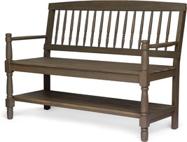 Cody Outdoor Acacia Wood Bench With Shelf, Gray Finish, Christopher Knig... - £188.01 GBP
