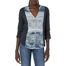 MSRP $55 Lucky Brand Women&#39;s Printed BIB Button Down TOP Navy Size XS - £9.39 GBP